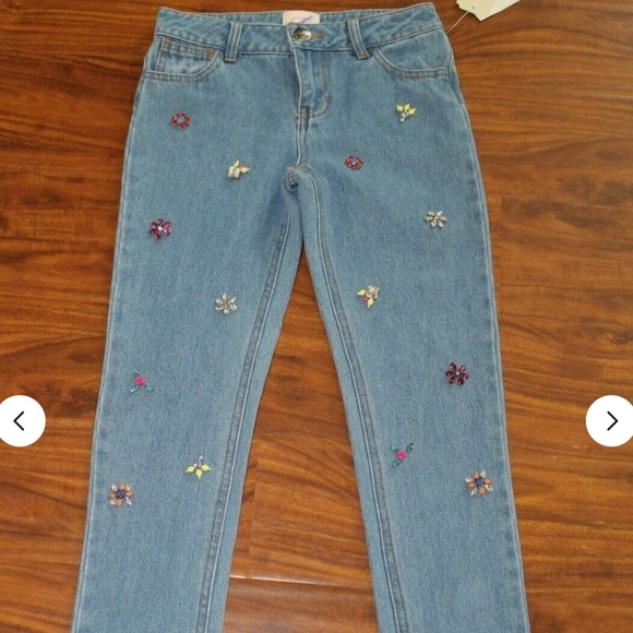 NWT $49 GB GIRLS Blue Jeans Embellished Crystal Beaded Jeans Size 10 - Picture 2 of 10